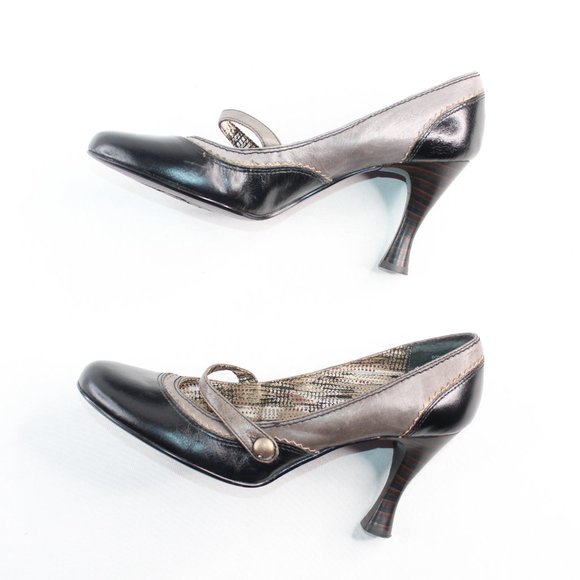 Bobbi Blu Anthropologie Black Leather Cap Heels - Picture 12 of 12